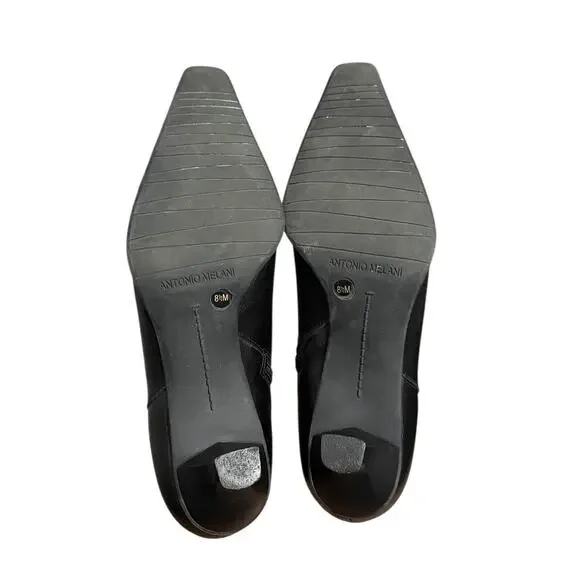 Antonio Melani Black Leather Pointed Toe Kitten Heel Ankle Boots Size 8.5 - Picture 5 of 6